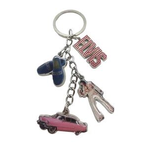 Elvis Presley Keychain with Charms pink Cadillac blue shoes, white jumpsuit